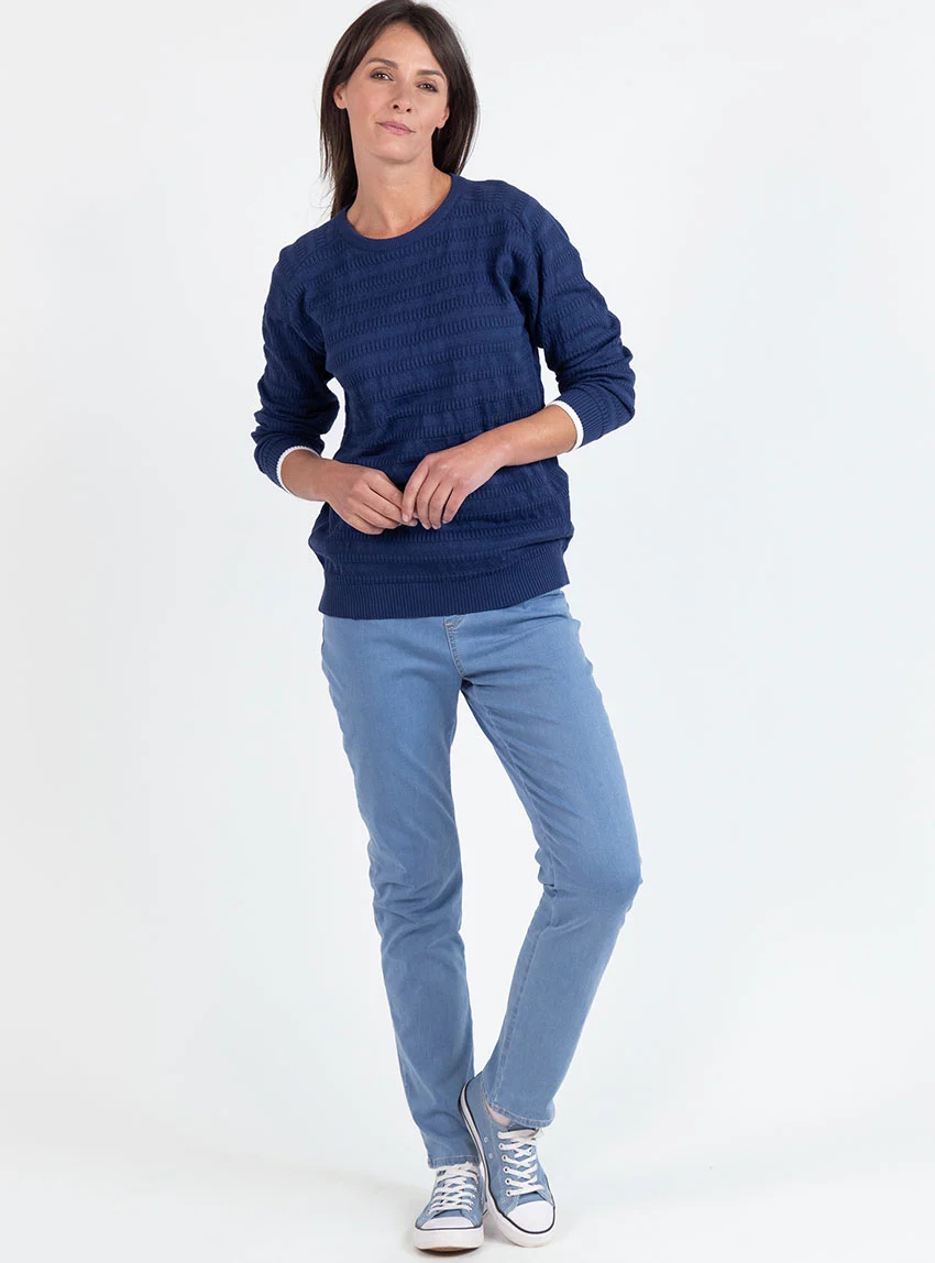 Pull femme esprit sweat en coton bleu marine