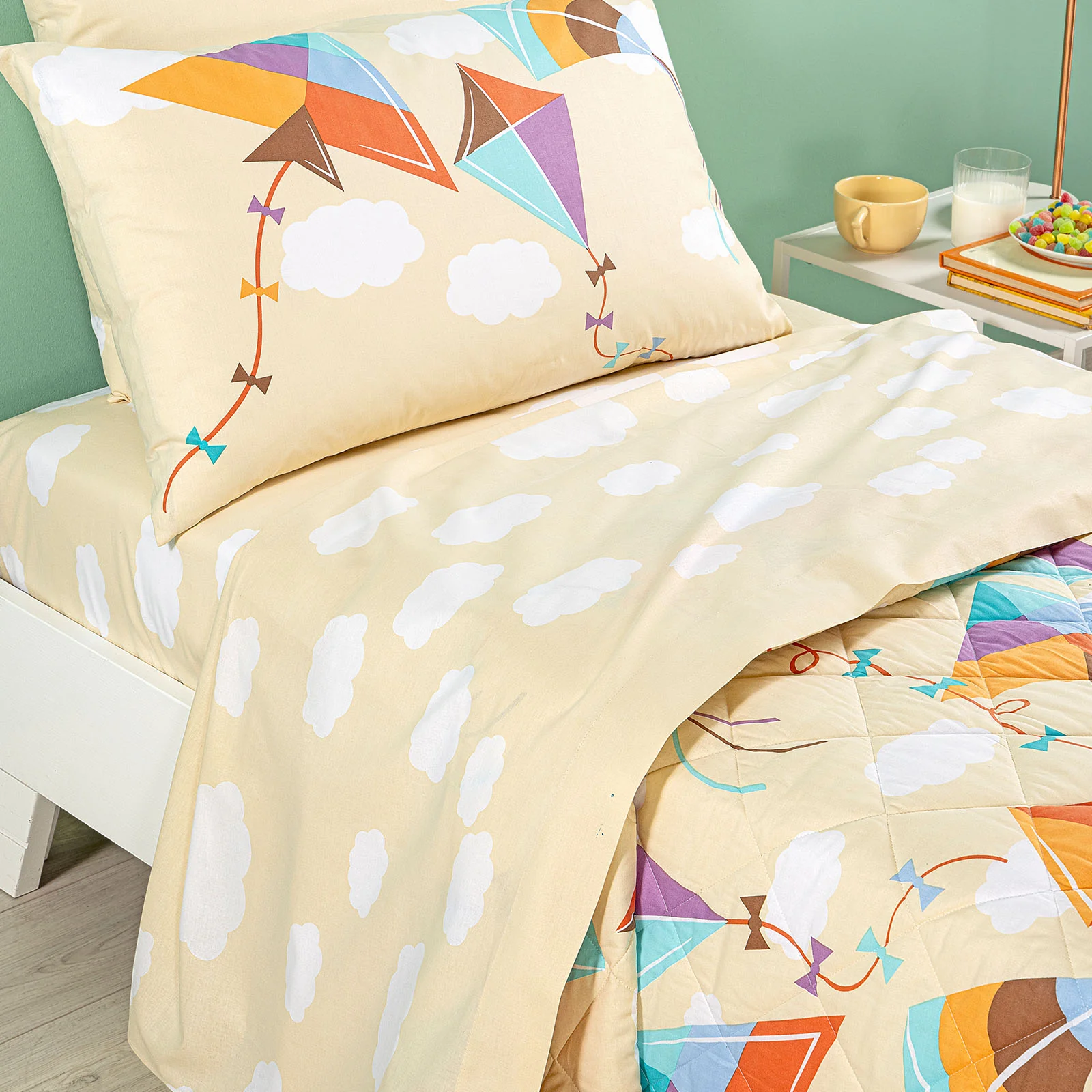 Quilted cotton bedspread single yellow yellow caleffi kids