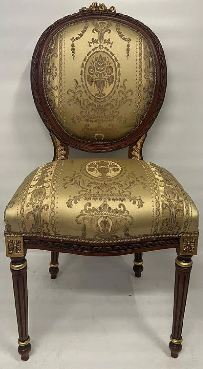 Baroque Dining Room Chair Medallion Gold Pattern / Dark Brown / Gold - Handmade Solid Wood Antique Style Kitchen Chair with Pattern - Dining Room Furniture in Baroque Style - Baroque Furniture