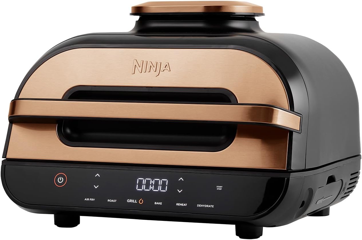 Ninja Foodi MAX Griglia Friggitrice ad Aria con Termometro Sonda Digitale e Spiedi, 3,8 l, 6-in-1, Griglia, Frigge, Arrostisce, Parti Lavabili in Lavastoviglie, Rame/Nero, Esclusiva Amazon, AG551EUCP