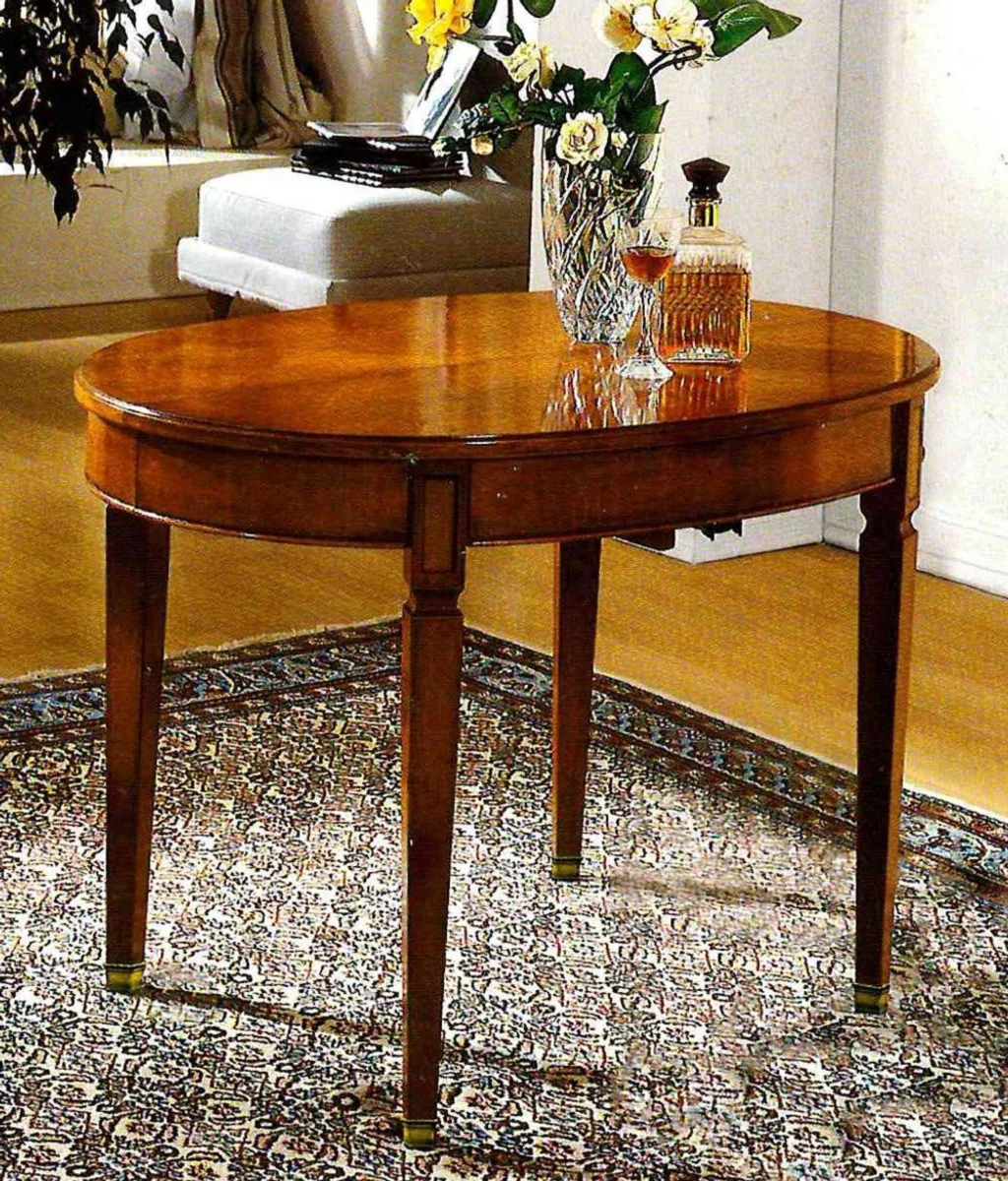 Luxury Biedermeier dining table brown / brass - extendable - Made in Italy