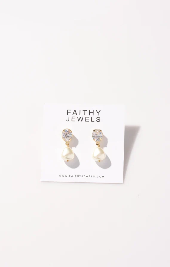 Faithy Jewels Kara Drop Earrings ~ Pearl/CZ