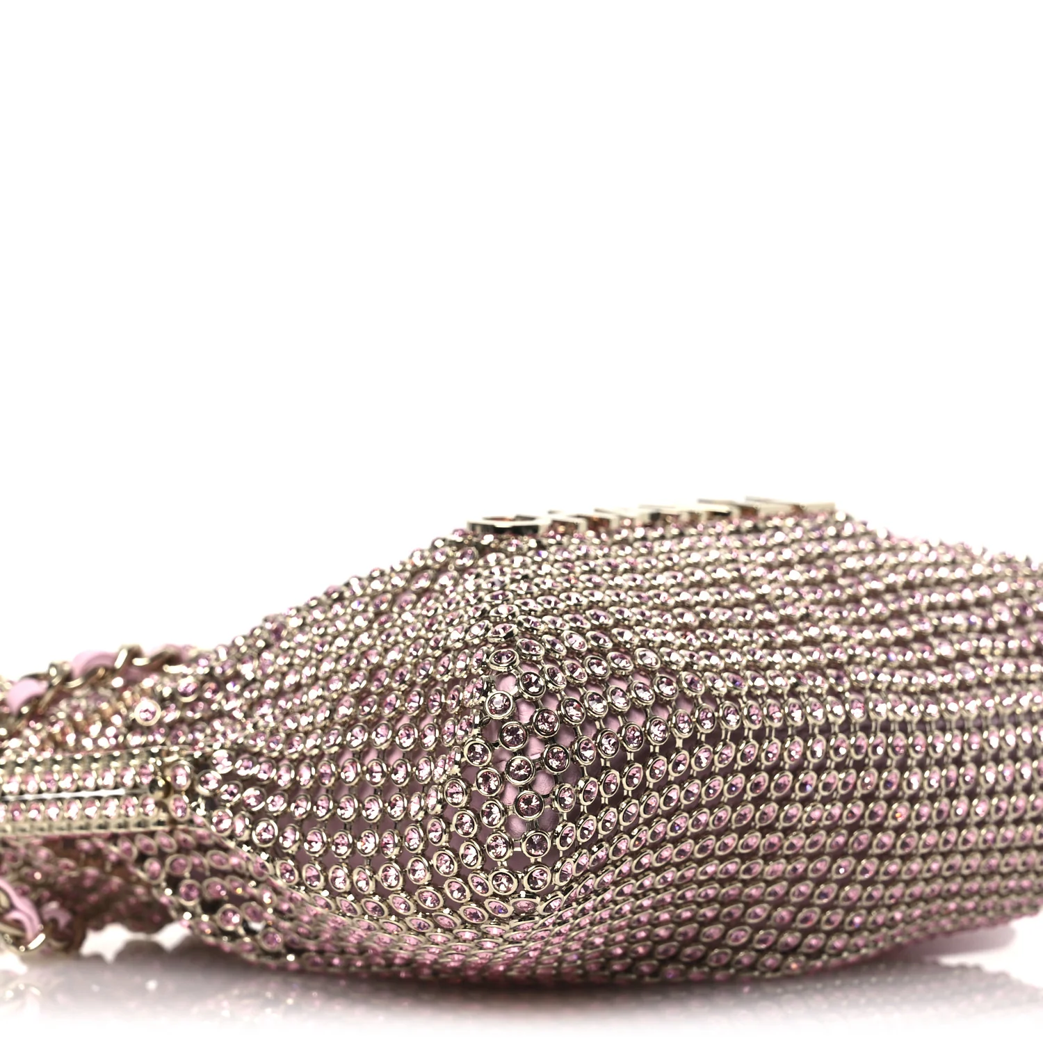 Crystal Embellished Metallic Lambskin Mini Chanel 22 Light Pink - Top Club