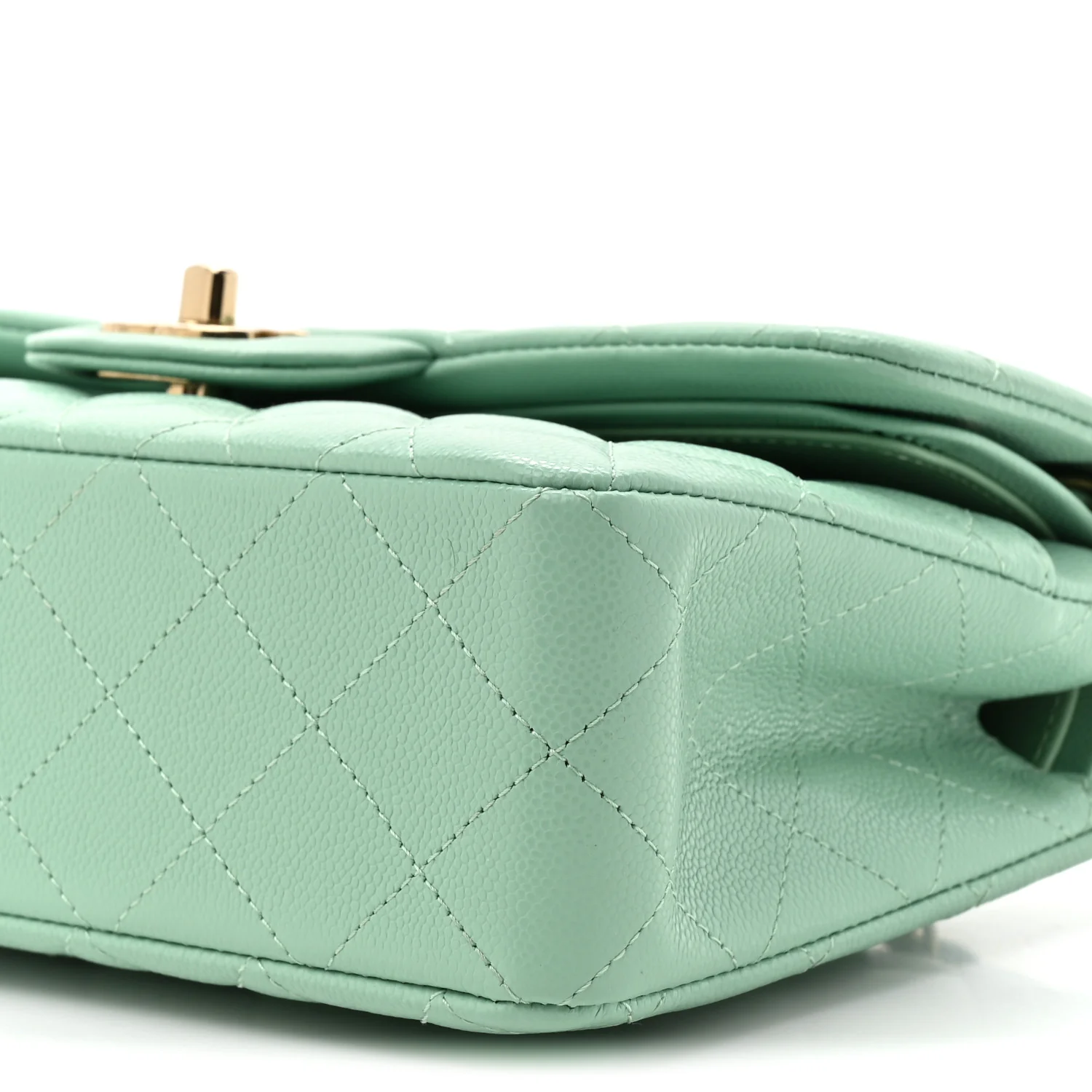 Caviar Quilted Small Double Flap Light Green - Top Club