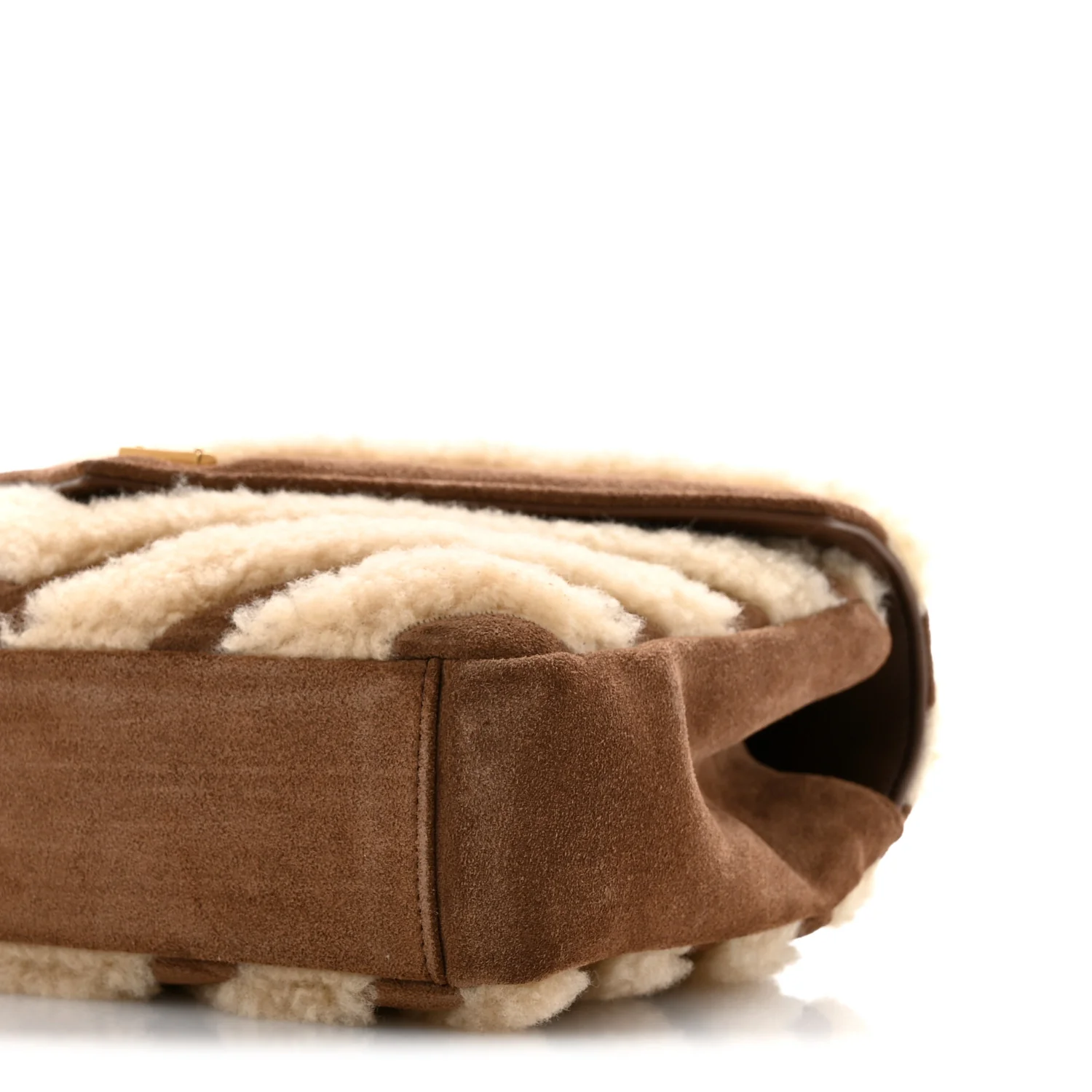 Nubuck Shearling Chevron Monogram Medium College Bag Dark Cigar Natural Beige - Top Club
