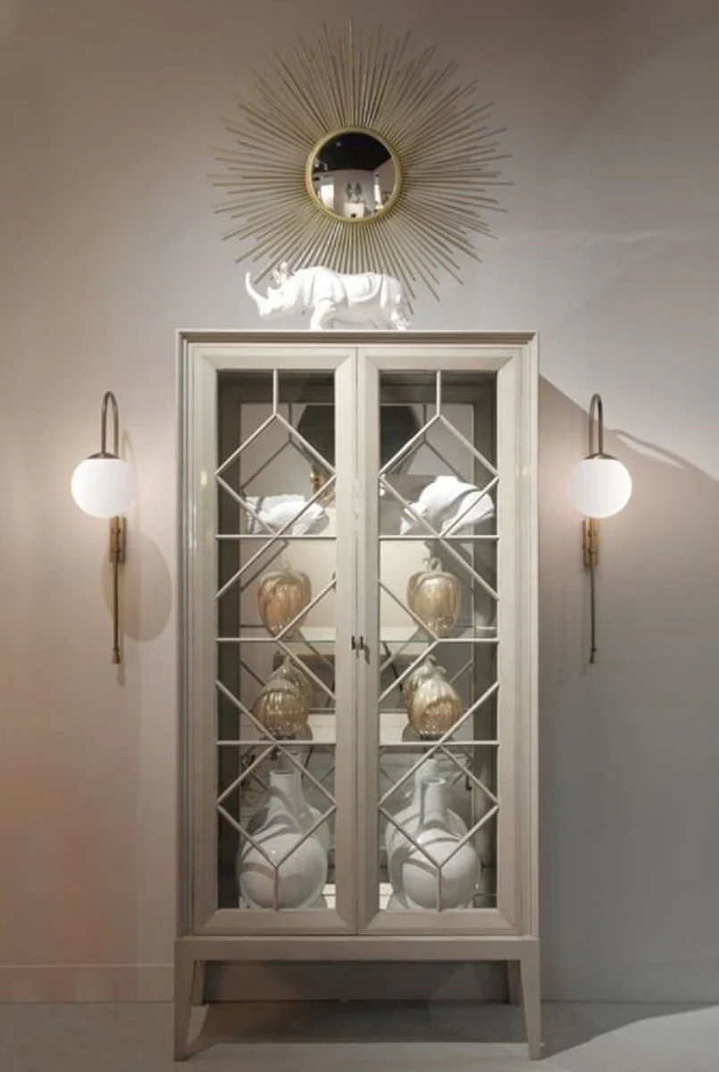 Luxury display cabinet light gray 110 x 42 x H. 220 cm - Elegant solid wood display cabinet with 2 glass doors - Luxury living room furniture