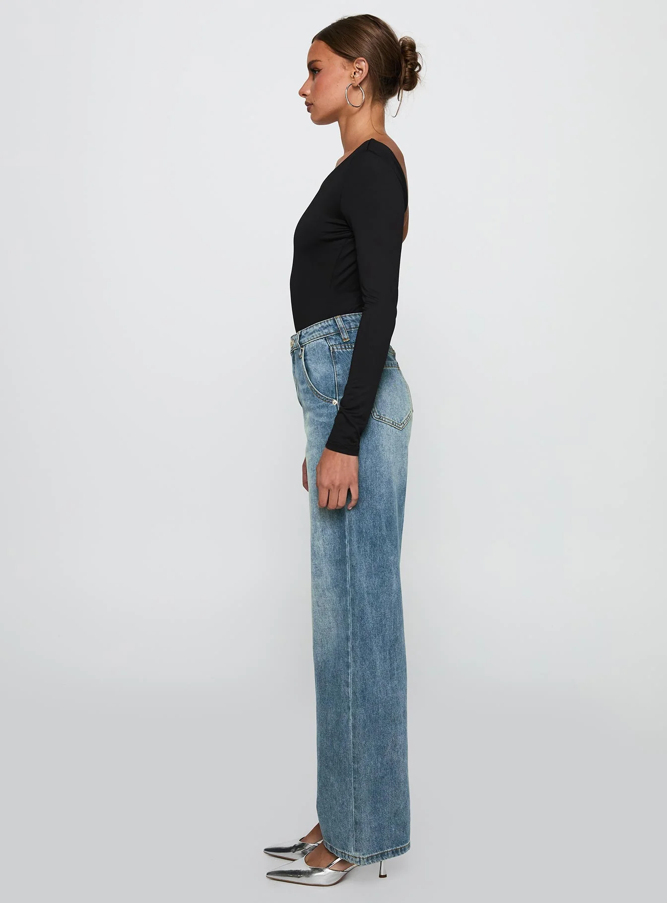 Sacramento High Rise Straight Leg Jeans Mid Blue Denim