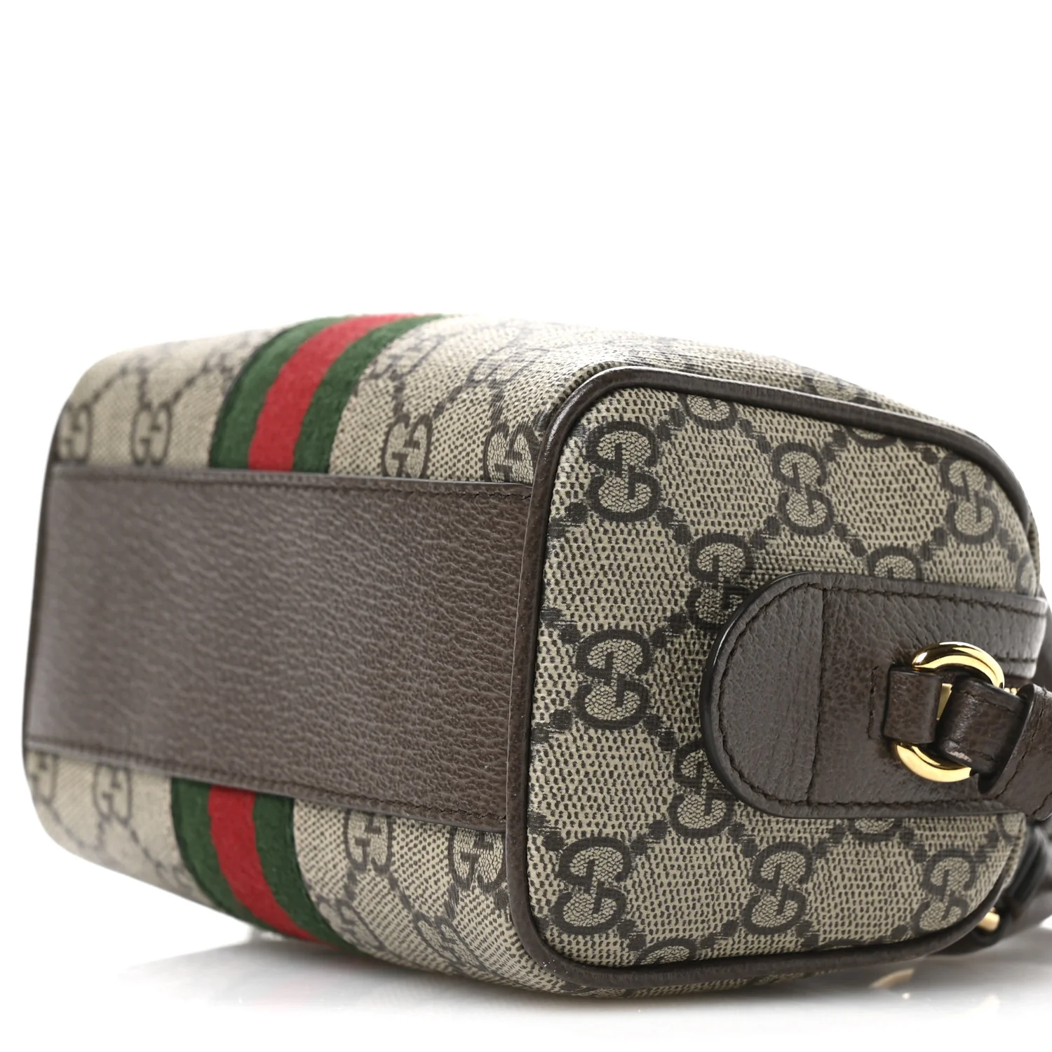 GG Supreme Monogram Textured Dollar Calfskin Web Super Mini Ophidia Top Handle Bowler Bag Beige Ebony New Acero - Top Club