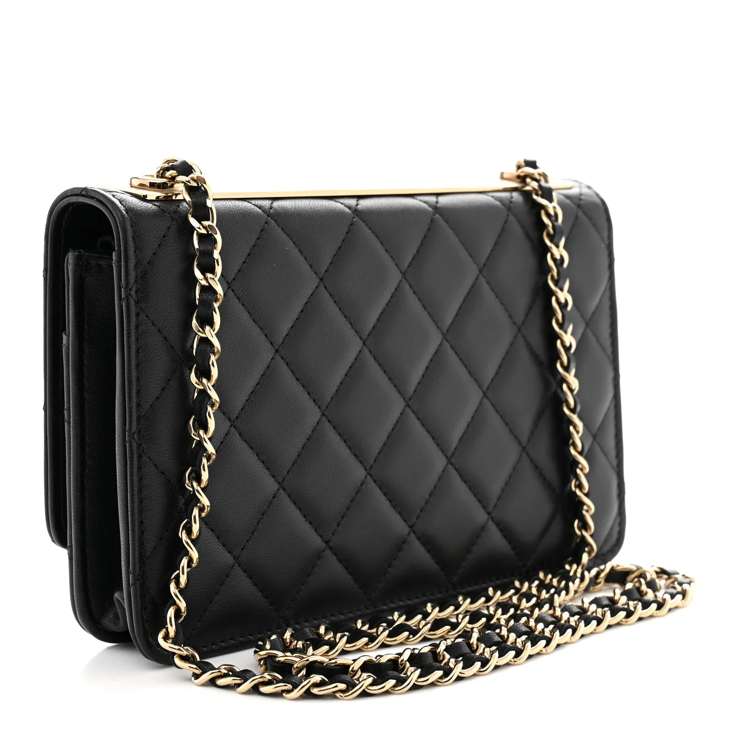 Lambskin Quilted Trendy CC Wallet On Chain WOC Black - Top Club
