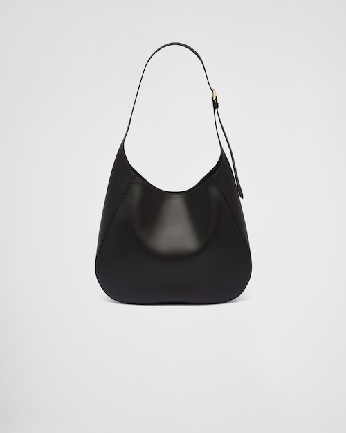 PP Large leather shoulder bag with topstitching - Black - Top Club