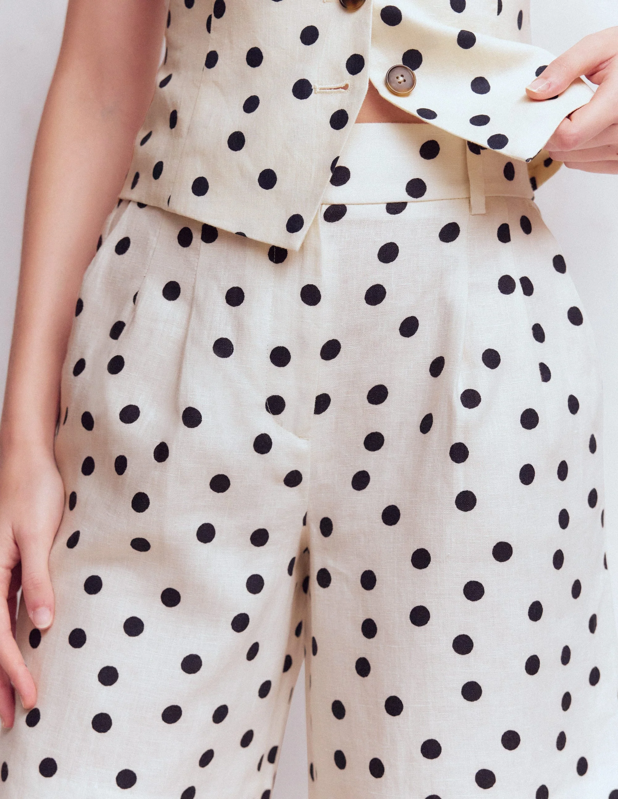 Kensington Leinenshorts-Naturweiß, Gemalte Tupfen