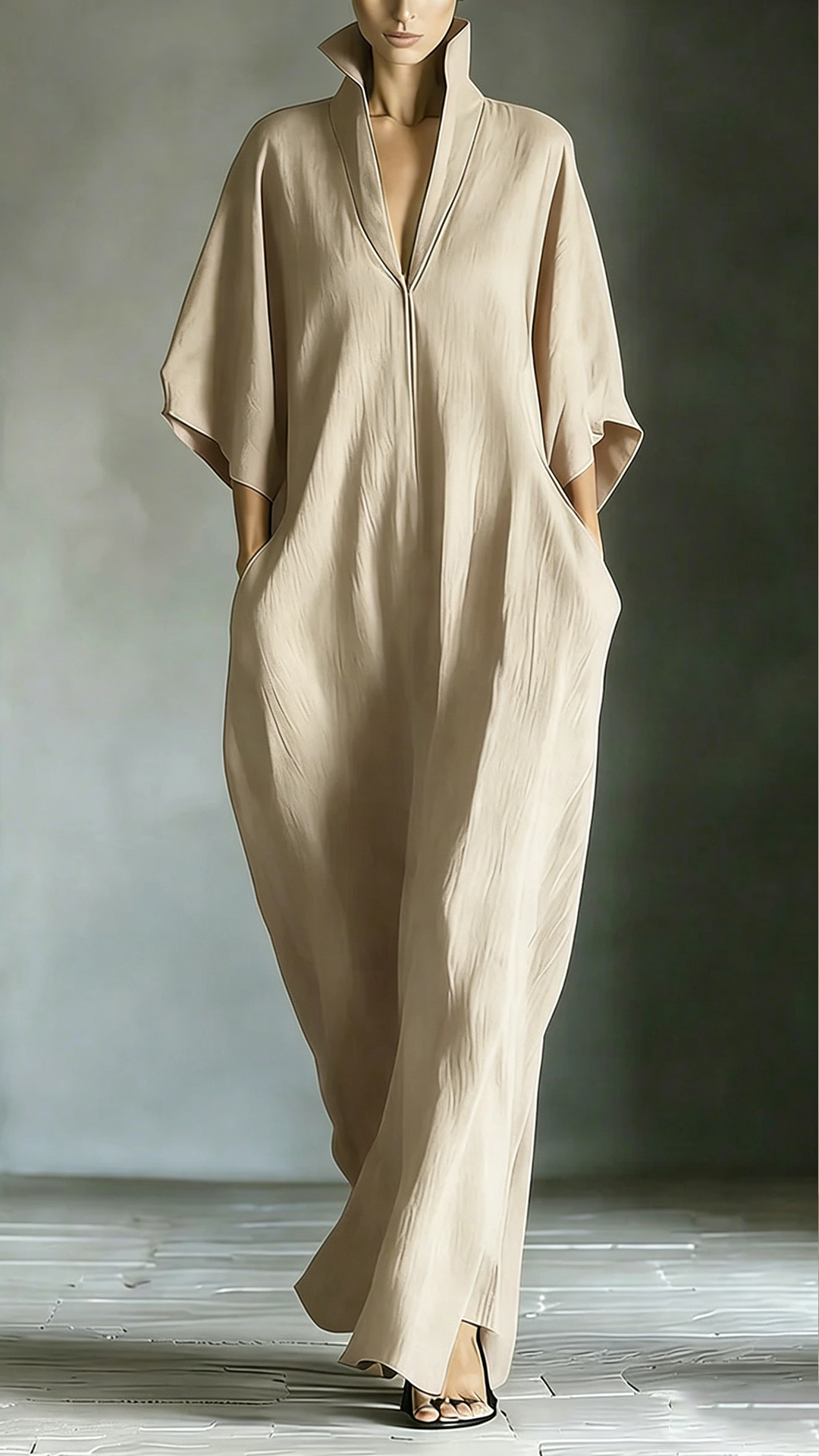 Women's Bamboo Fiber Stand Collar V-Neck Loose Caftan - Nordfashionstorm - Women's Clothing, Fashion for You - Nordfashionstorm.com