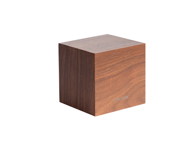 Alarm clock Mini Cube dark wood veneer, white LED