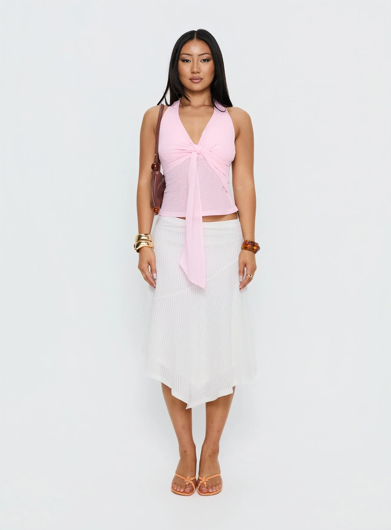 Adrea Asymmetrical Midi Skirt White