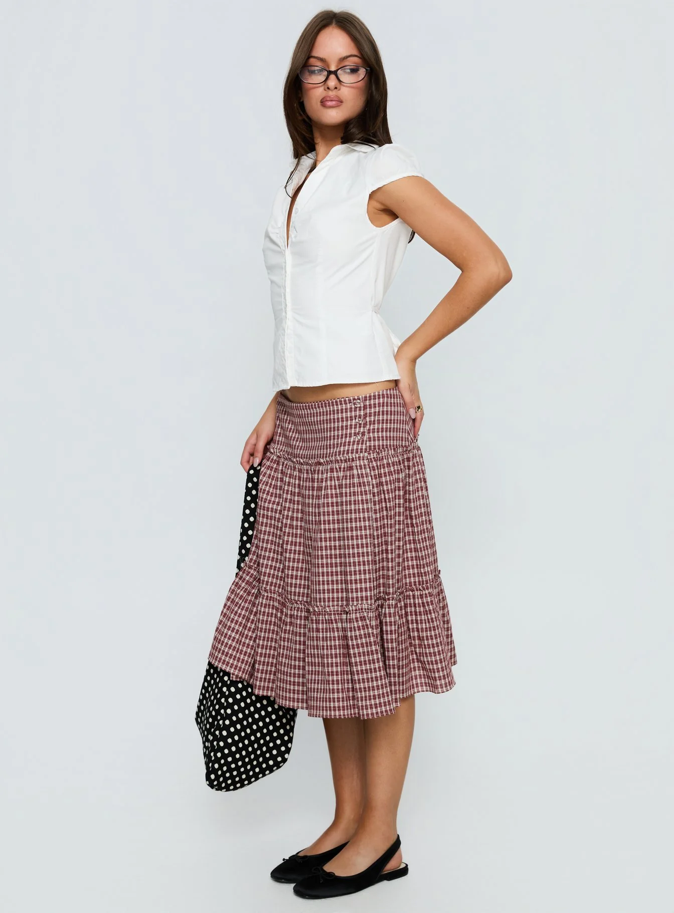 Cascades Low Rise Midi Skirt Red Check