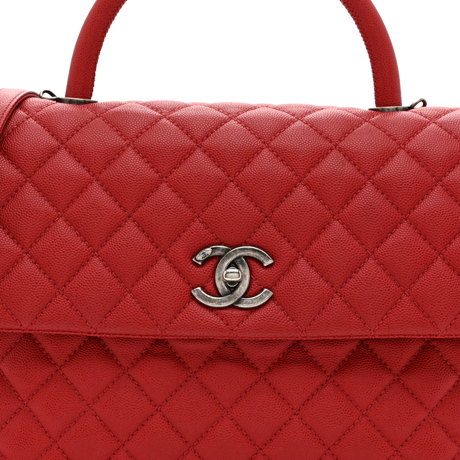 Caviar Quilted Medium Coco Handle Flap Red - Top Club