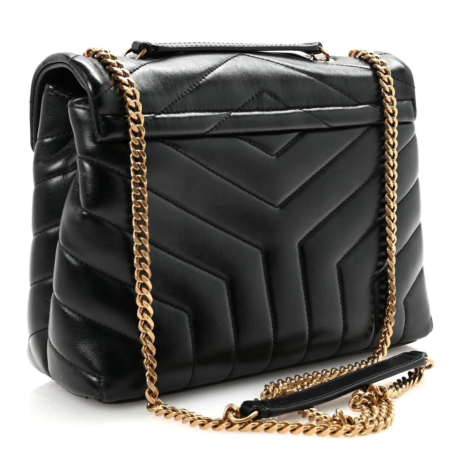 Calfskin Y Quilted Monogram Small Loulou Chain Satchel Black - Top Club