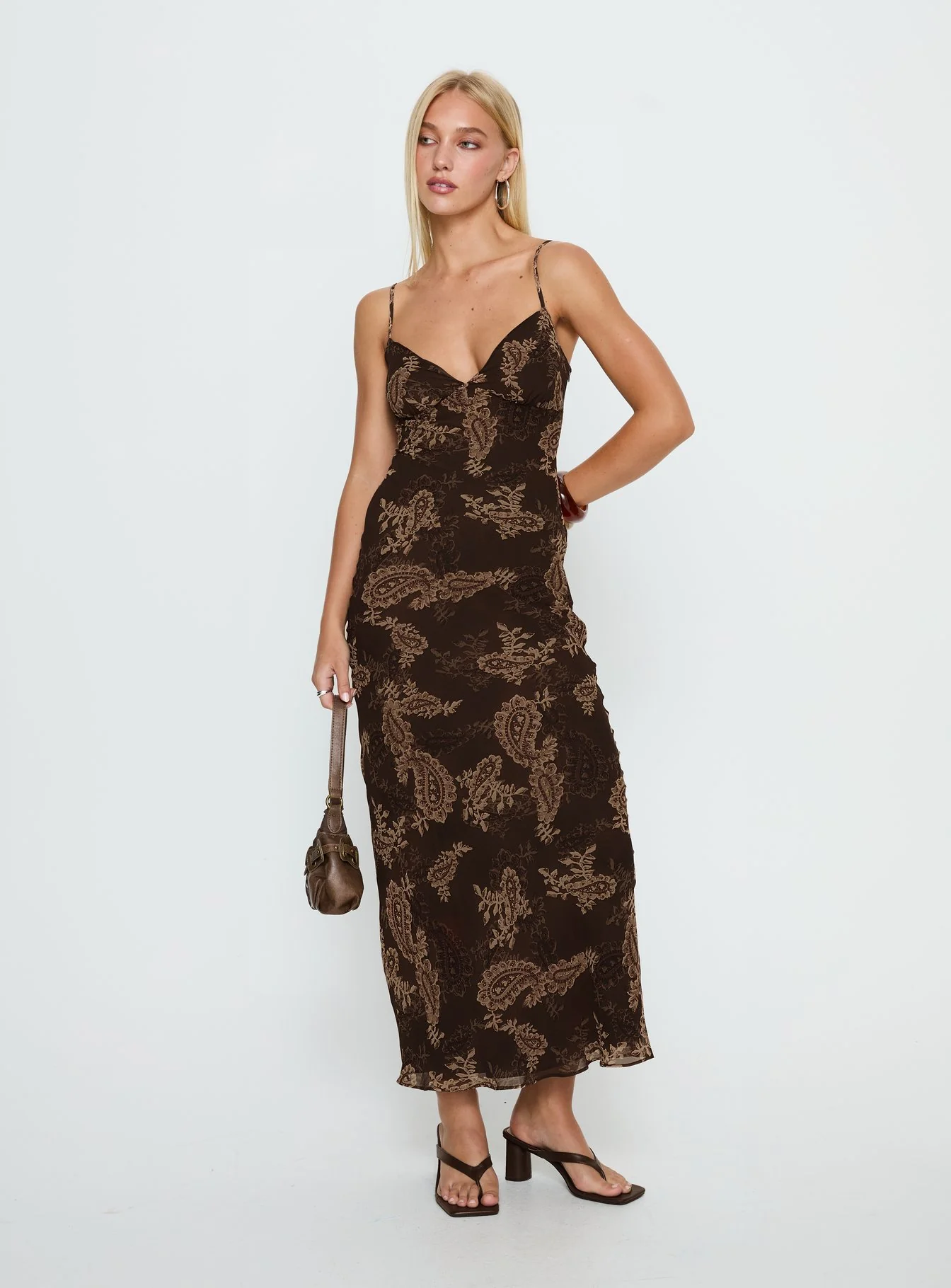 Jemimah V Neck Maxi Dress Brown Paisley