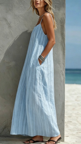 Women's Striped Creative Casual Vacation-Style Sleeveless Strappy Dress - Nordfashionstorm - Women's Clothing, Fashion for You - Nordfashionstorm.com