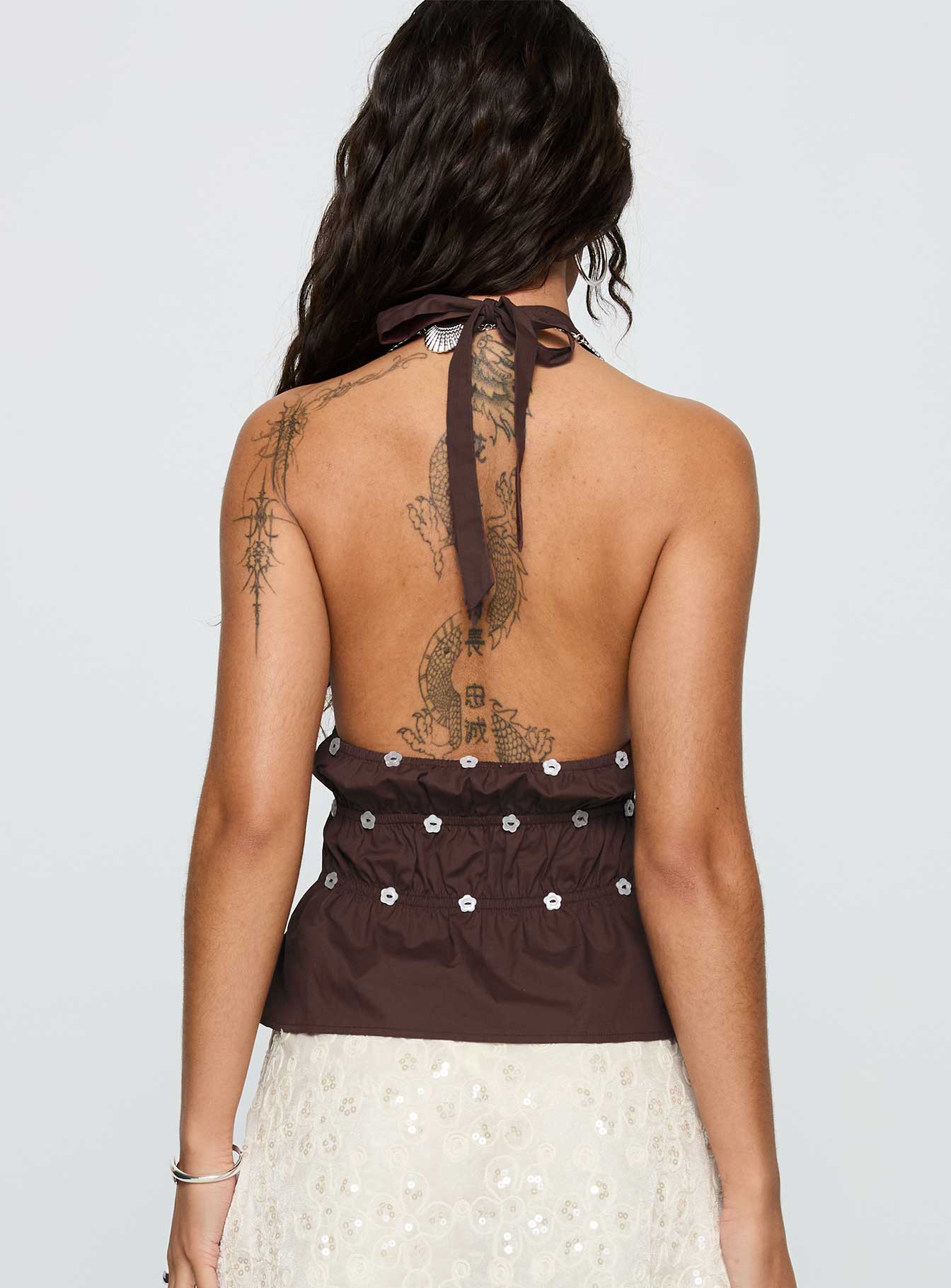 Movies End Halter Top Brown