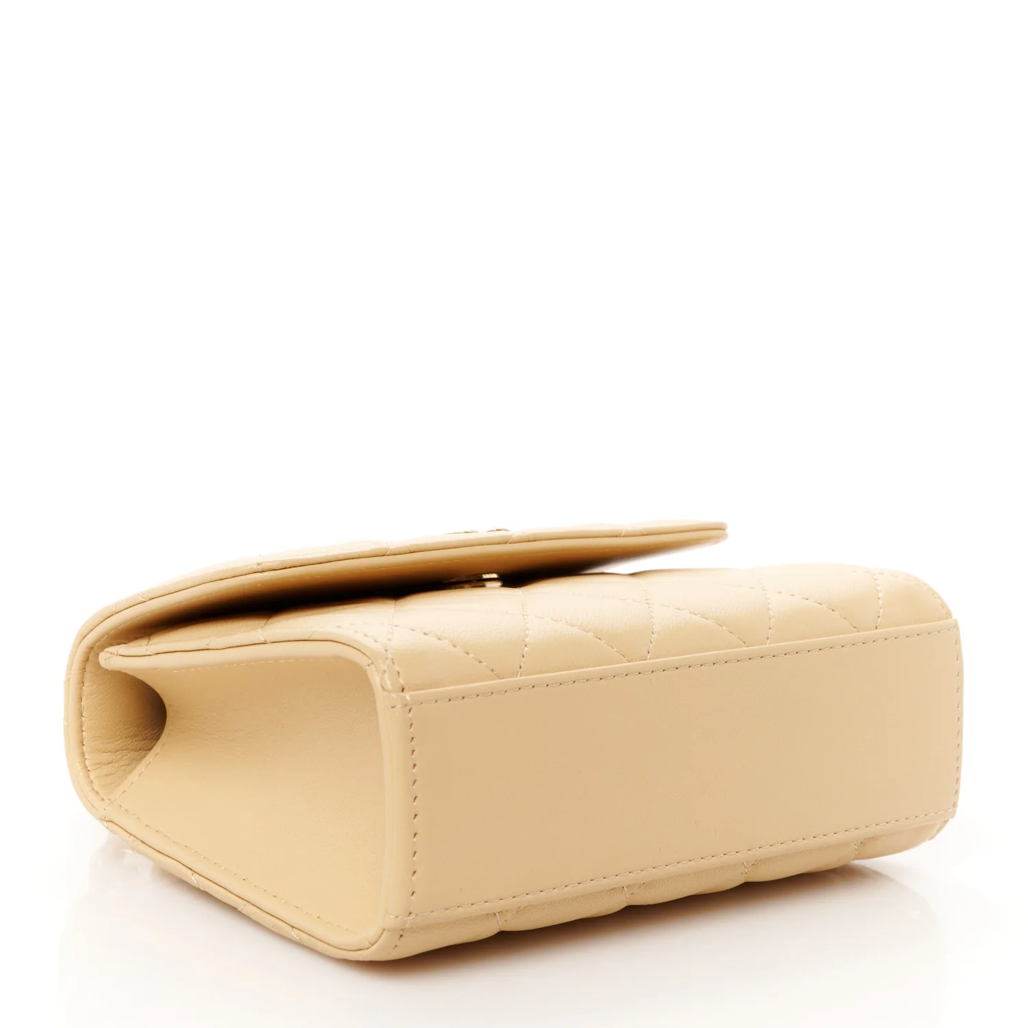 Lambskin Quilted Pearl Top Handle Flap With Chain Beige - Top Club