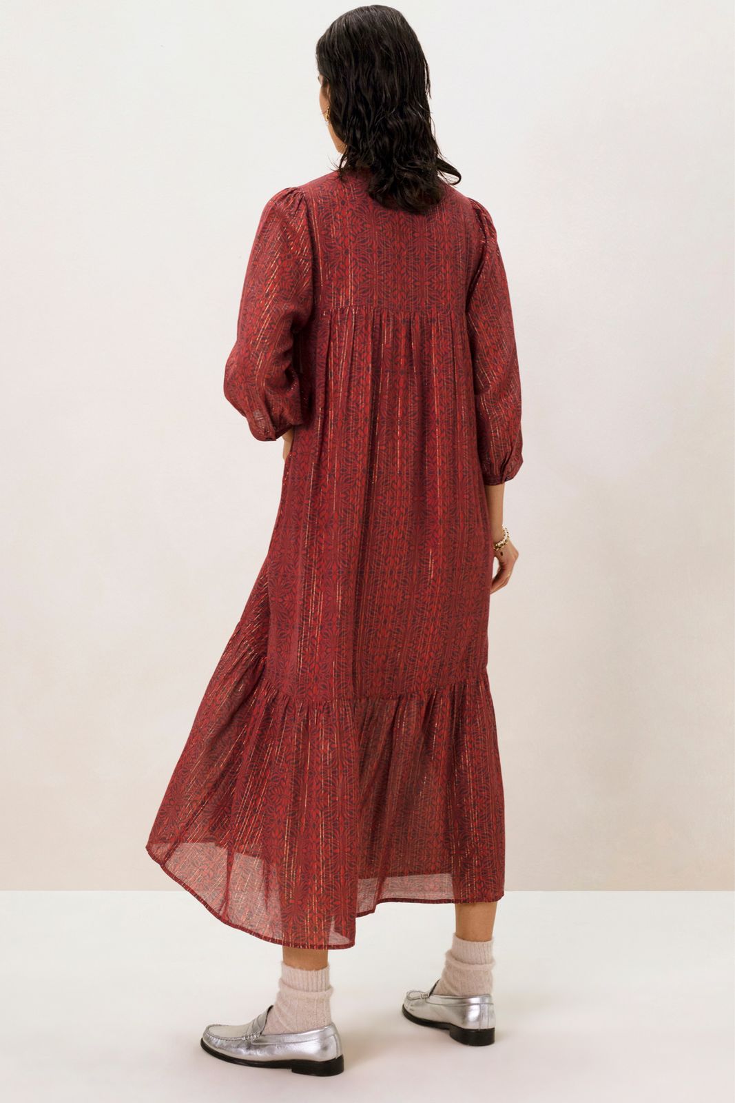 Rode maxi jurk met V-hals