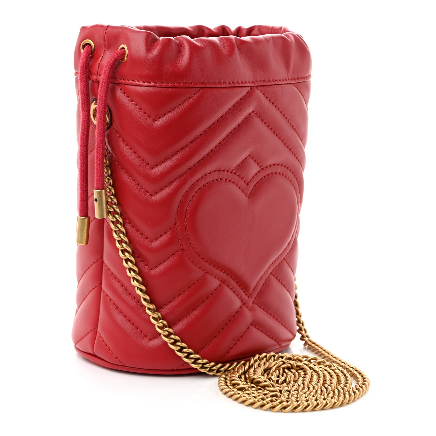 Calfskin Matelasse Mini GG Marmont 2.0 Bucket Bag Hibiscus Red - Top Club