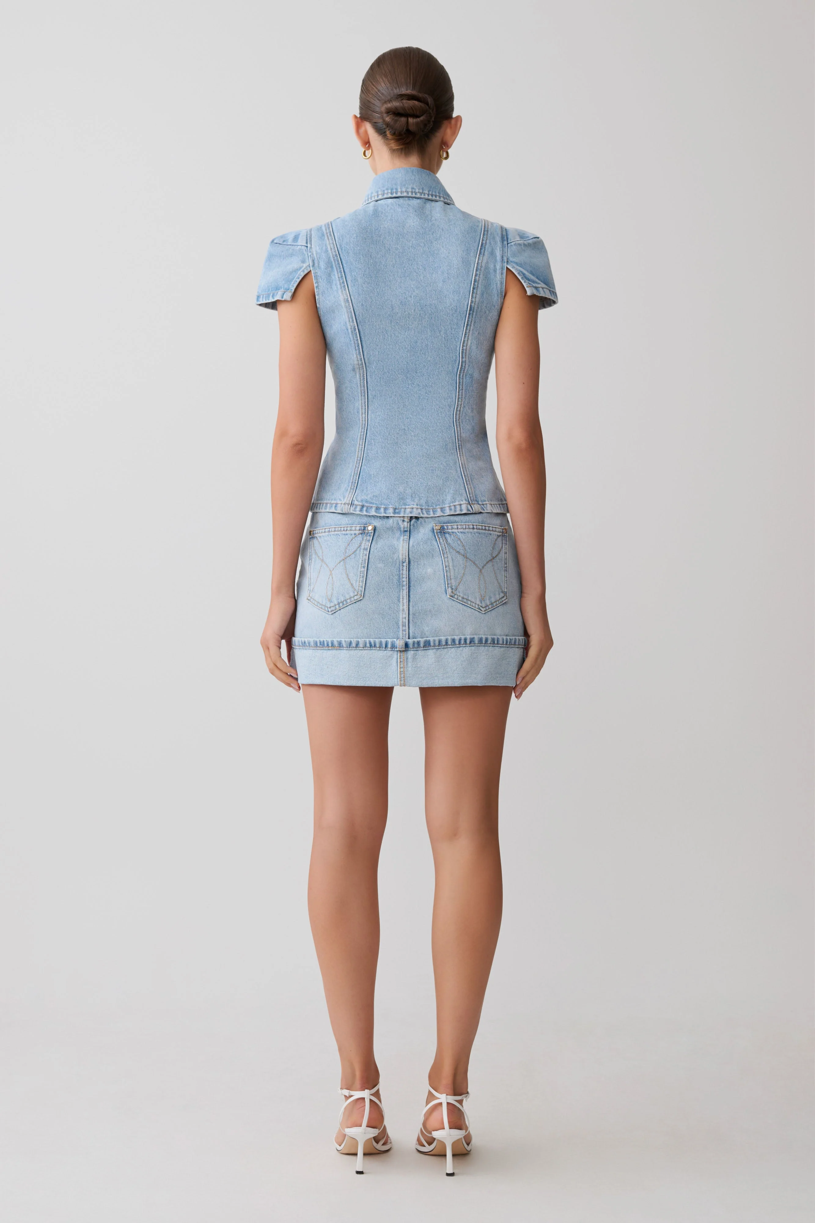Lakoda Cuffed Denim Mini Skirt - Washed Light Blue