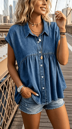 Women's Stylish, Comfortable, and Casual Faux-Denim Top for Commuting - Nordfashionstorm - Women's Clothing, Fashion for You - Nordfashionstorm.com