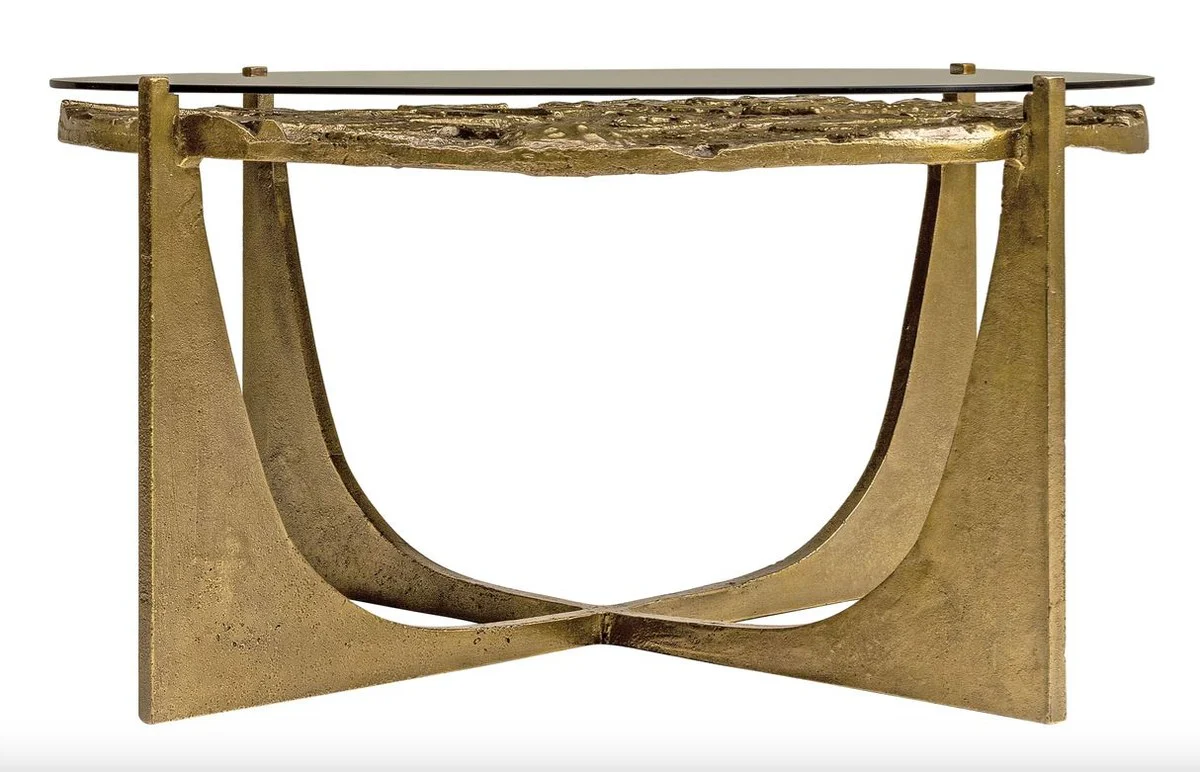 Luxury Art Deco coffee table bronze 74 x 38 cm - gold with glass top - art design table