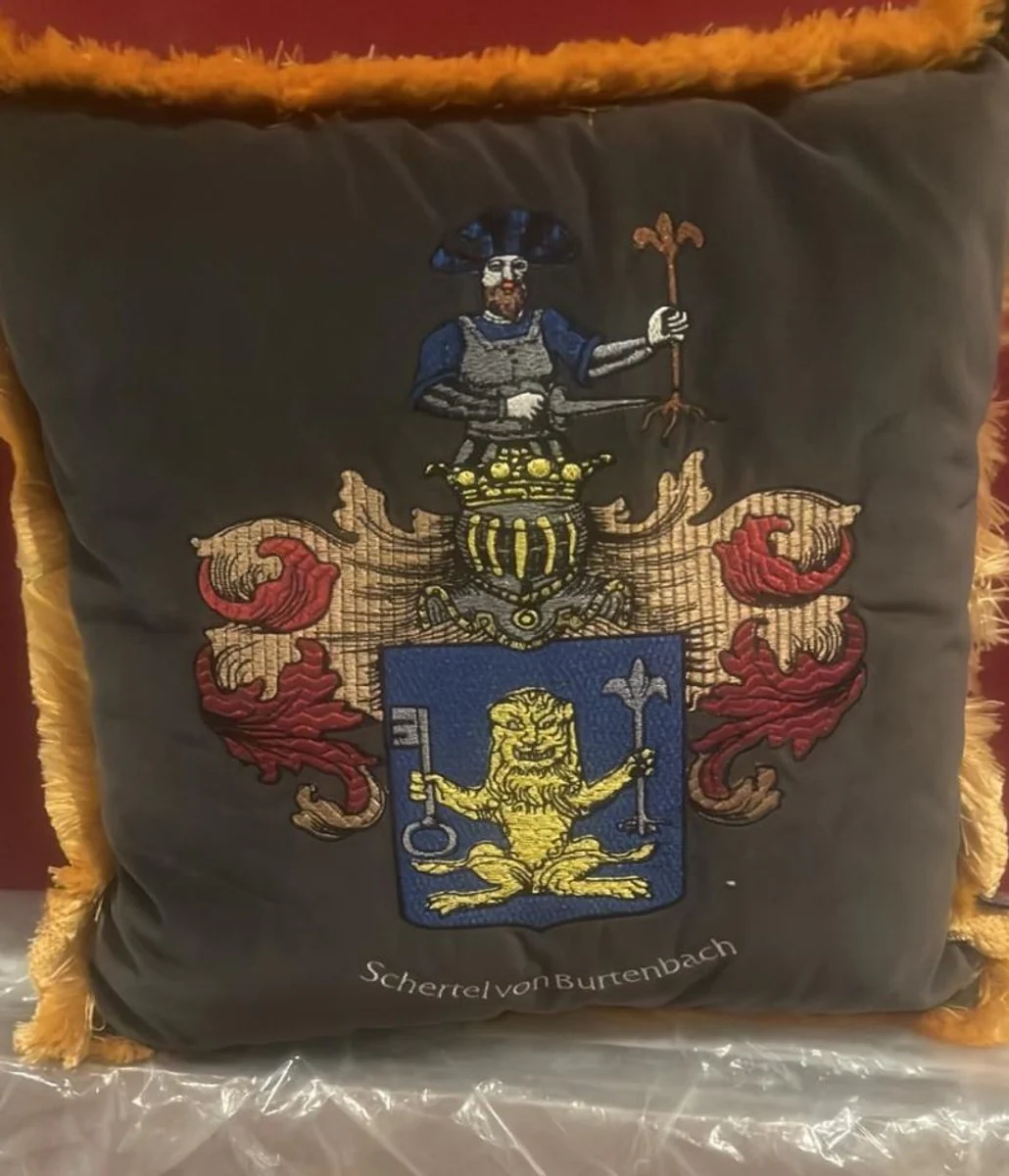 Luxury decorative cushion coat of arms Freiherr Schertel from Burtenbach gray / gold 50 cm