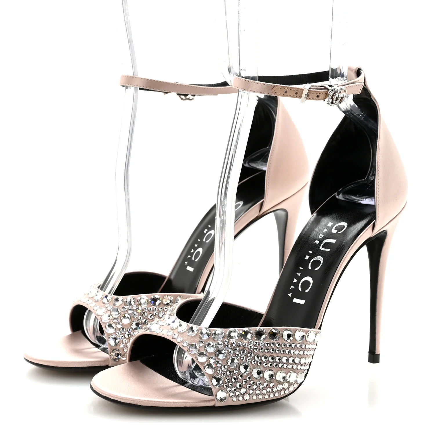 Satin Crystal Ankle Strap Sandal Pumps 38.5 Skin Rose - Top Club