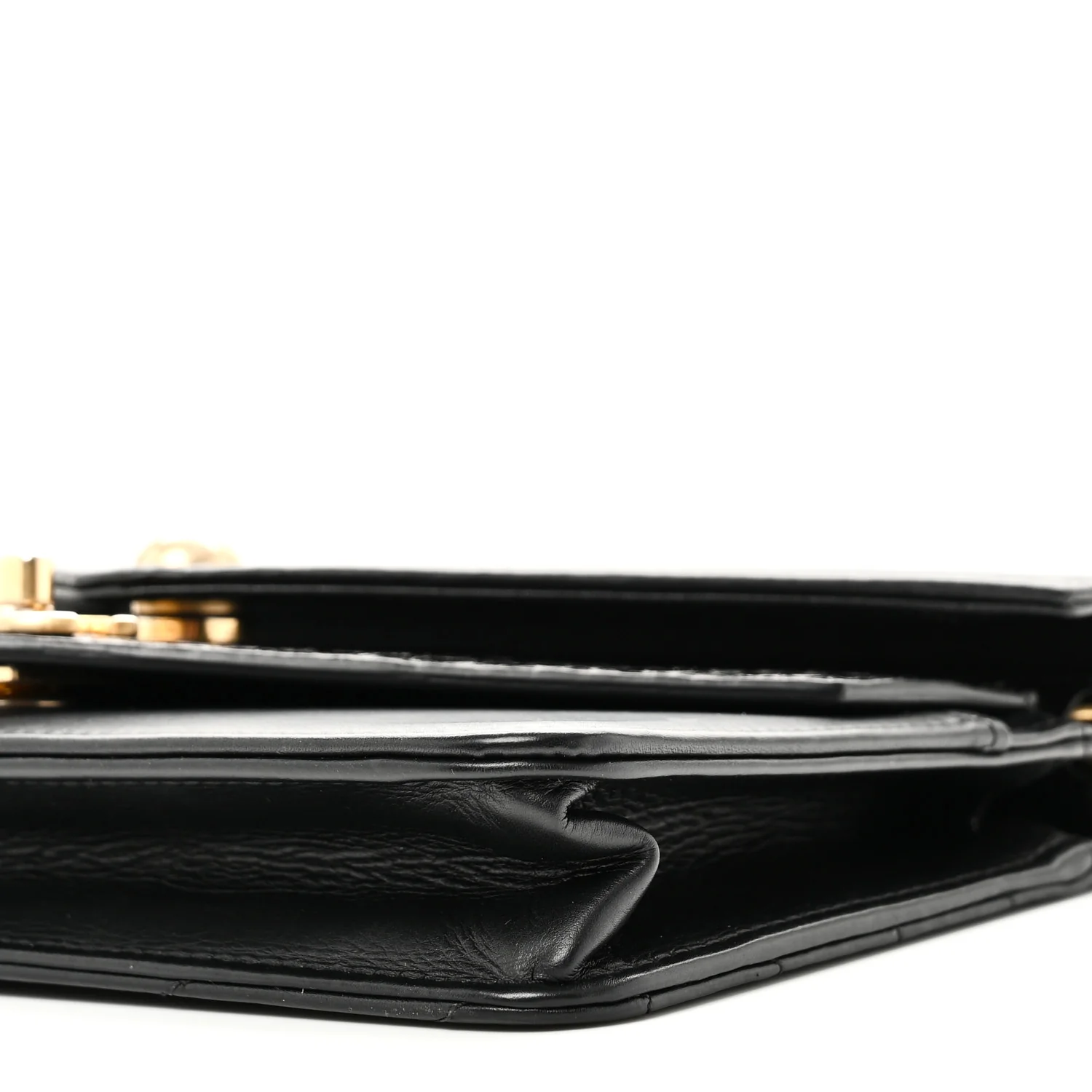 Calfskin Elaphe Double Chevron Mini Wallet On Chain WOC Black - Top Club