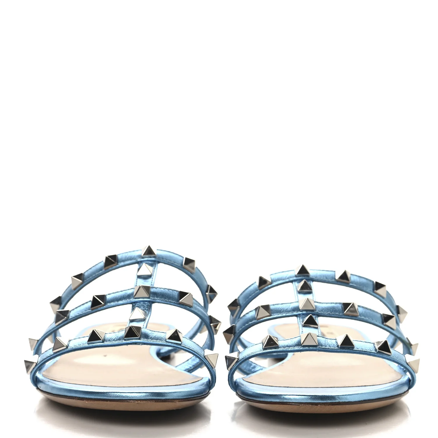Metallic Nappa Rockstud Caged Flat Slide Sandals 37 Cerulean - Top Club