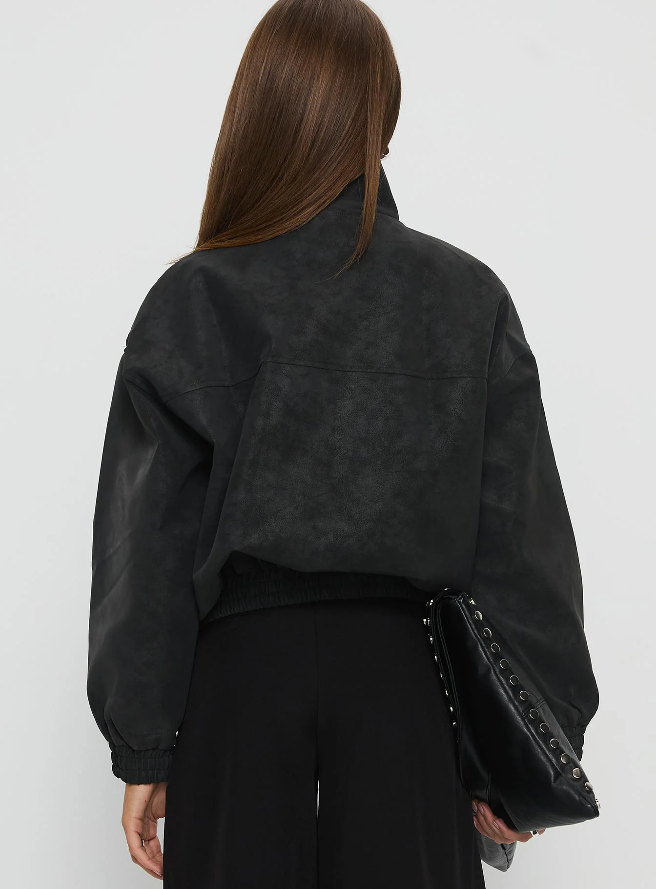 Ellissa Faux Suede Bomber Jacket Black