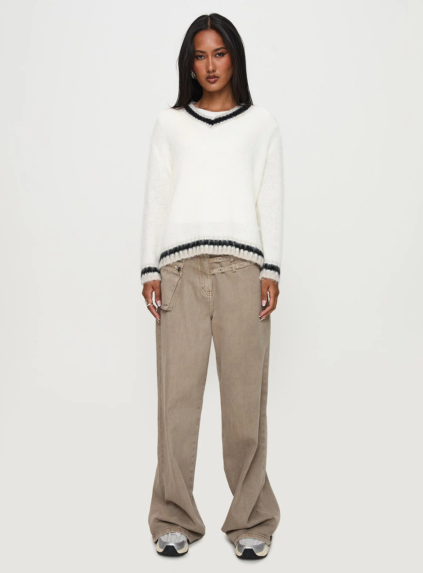 Federation V Neck Knit Sweater White