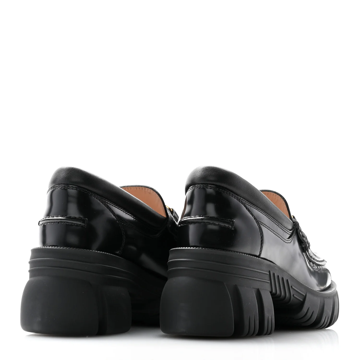Magnum Calfskin Nappa Samoa Womens Horsebit Platform Chunky Lug Sole 40mm Loafers 35.5 Black - Top Club