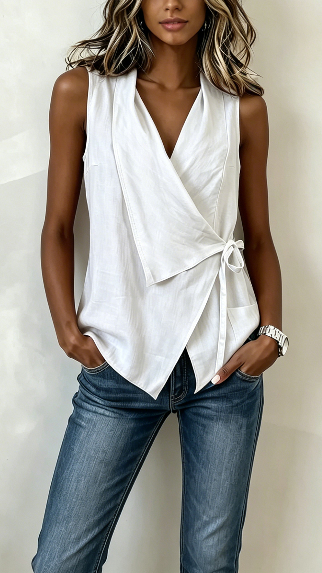 Women's Wrap-Front Tie Cotton-Blend Sleeveless Top - Nordfashionstorm - Women's Clothing, Fashion for You - Nordfashionstorm.com