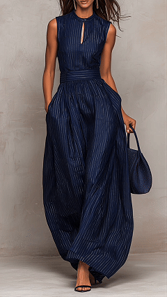 Women's Cotton-Blend Pinstriped Sleeveless Waisted Wide-Leg Jumpsuit - Nordfashionstorm - Women's Clothing, Fashion for You - Nordfashionstorm.com
