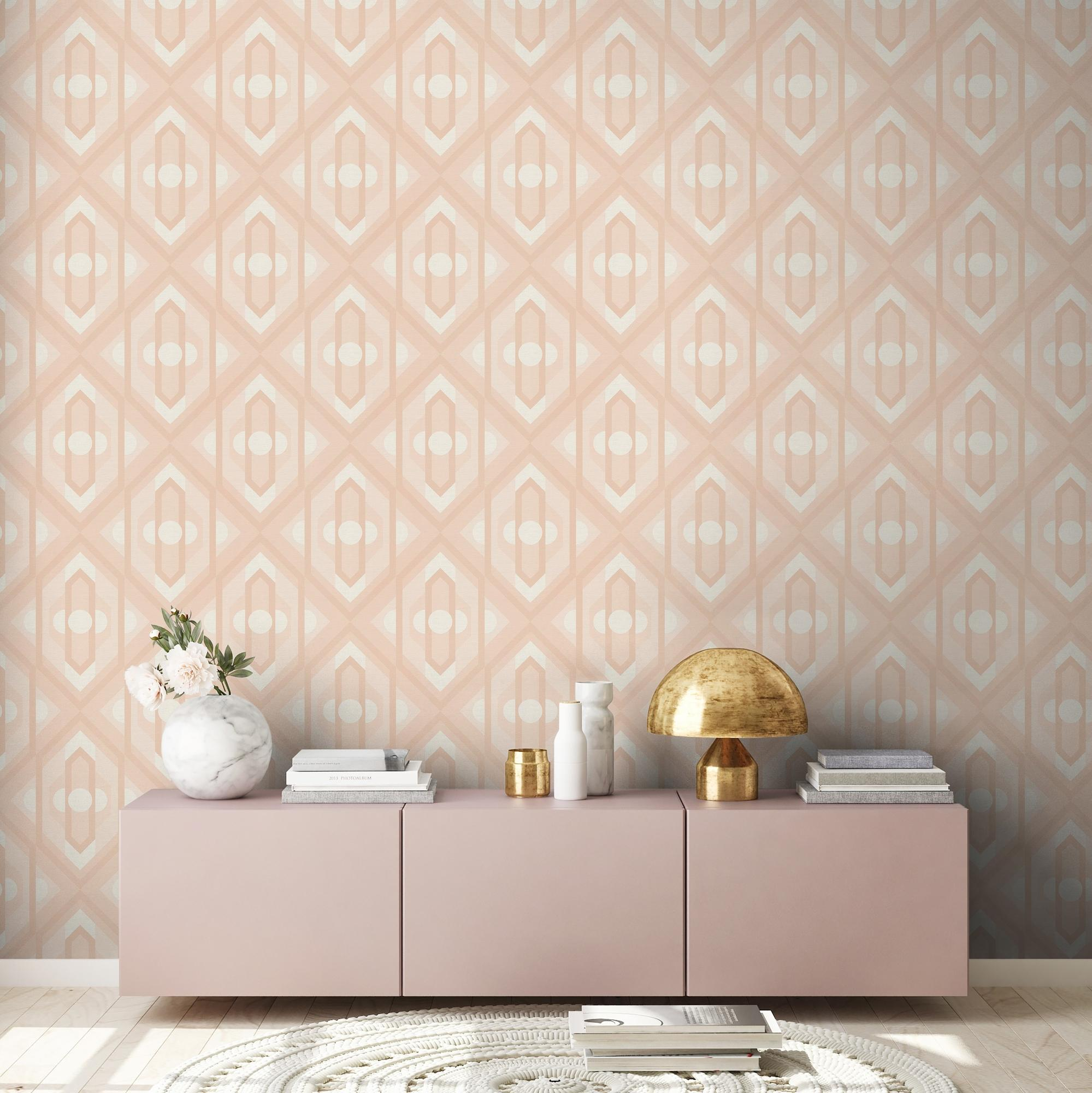 Behang met geometrische ornamenten in zachte kleuren – beige, crème, wit Retro behang met geometrische ornamenten in zachte kleuren – beige, crème, wit #1