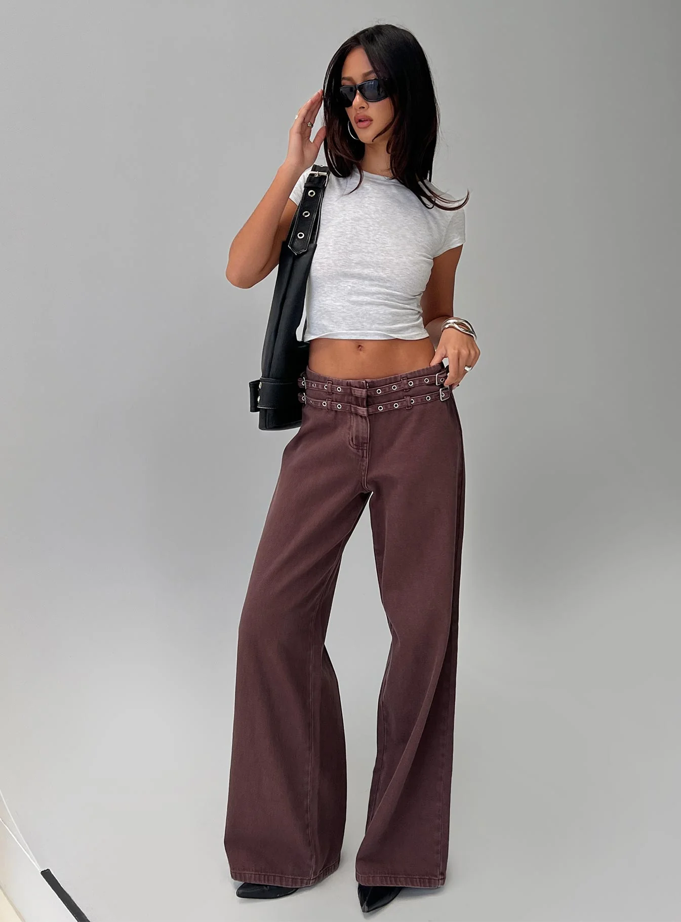 Baccarat Mid Rise Wide Leg Belted Pant Chocolate