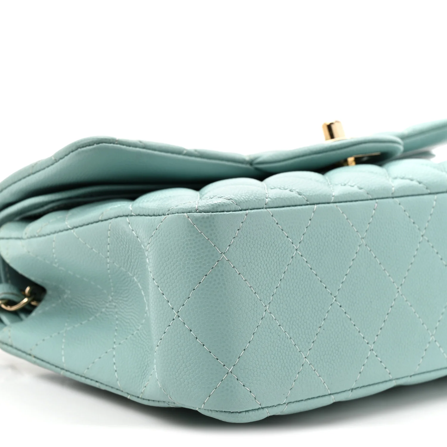 Caviar Quilted Small Double Flap Light Blue - Top Club
