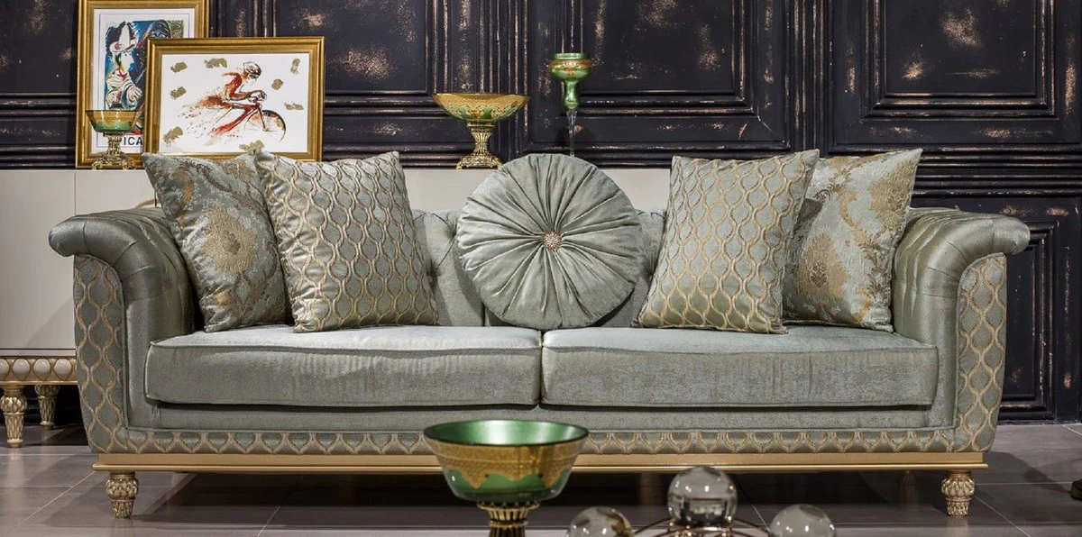 Luxury Baroque Sofa Turquoise / Gold - Handmade Living Room Sofa in Baroque Style - Baroque Living Room Furniture - Noble & Magnificent