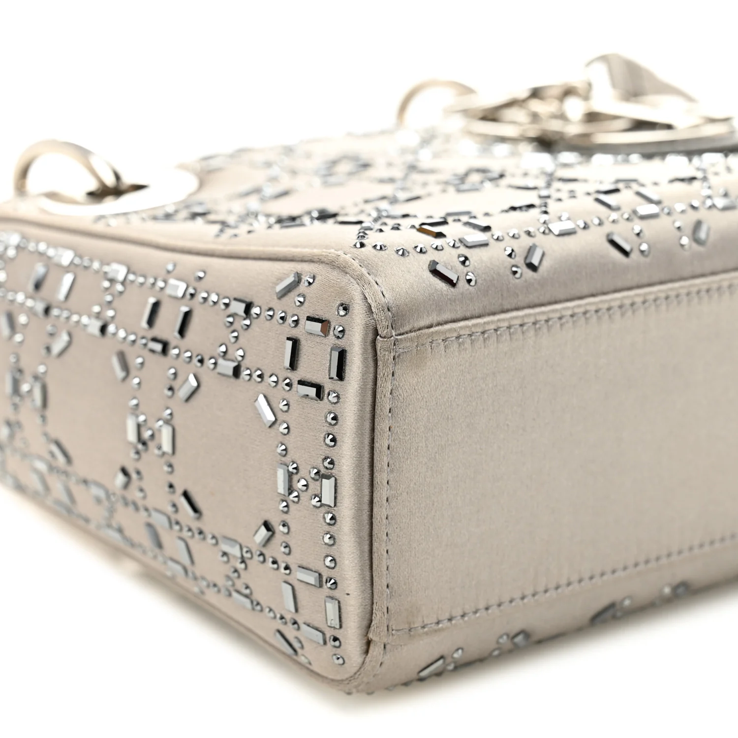 Satin Crystal Cannage Mini Lady Dior Gray - Top Club