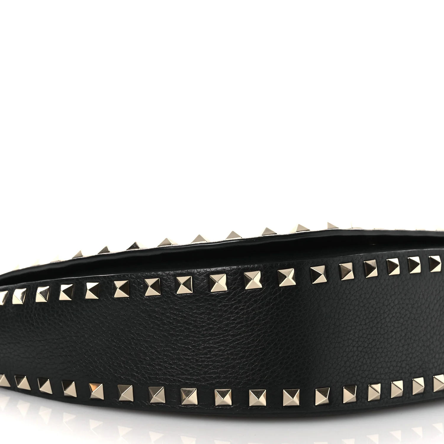 Grained Calfskin Rockstud Saddle Bag Black - Top Club