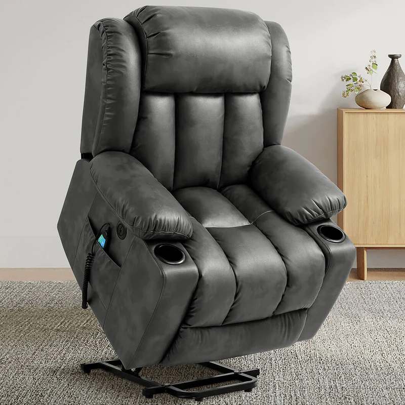 💥Clearance Sale🔥 Mcombo Electric lift Recliner sofa with massage and heating functions, 3 positions, 2 side pockets and cup holders, USB ports!