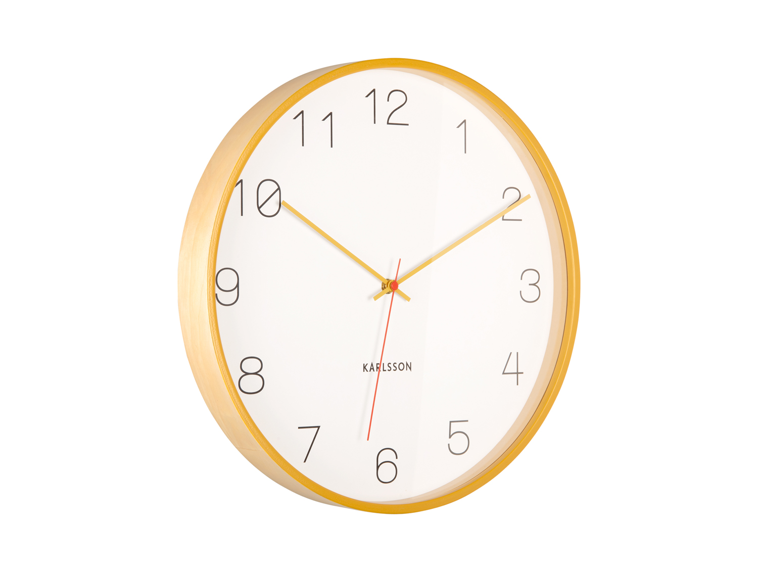 Wall clock Joy wood w. ochre yellow accents
