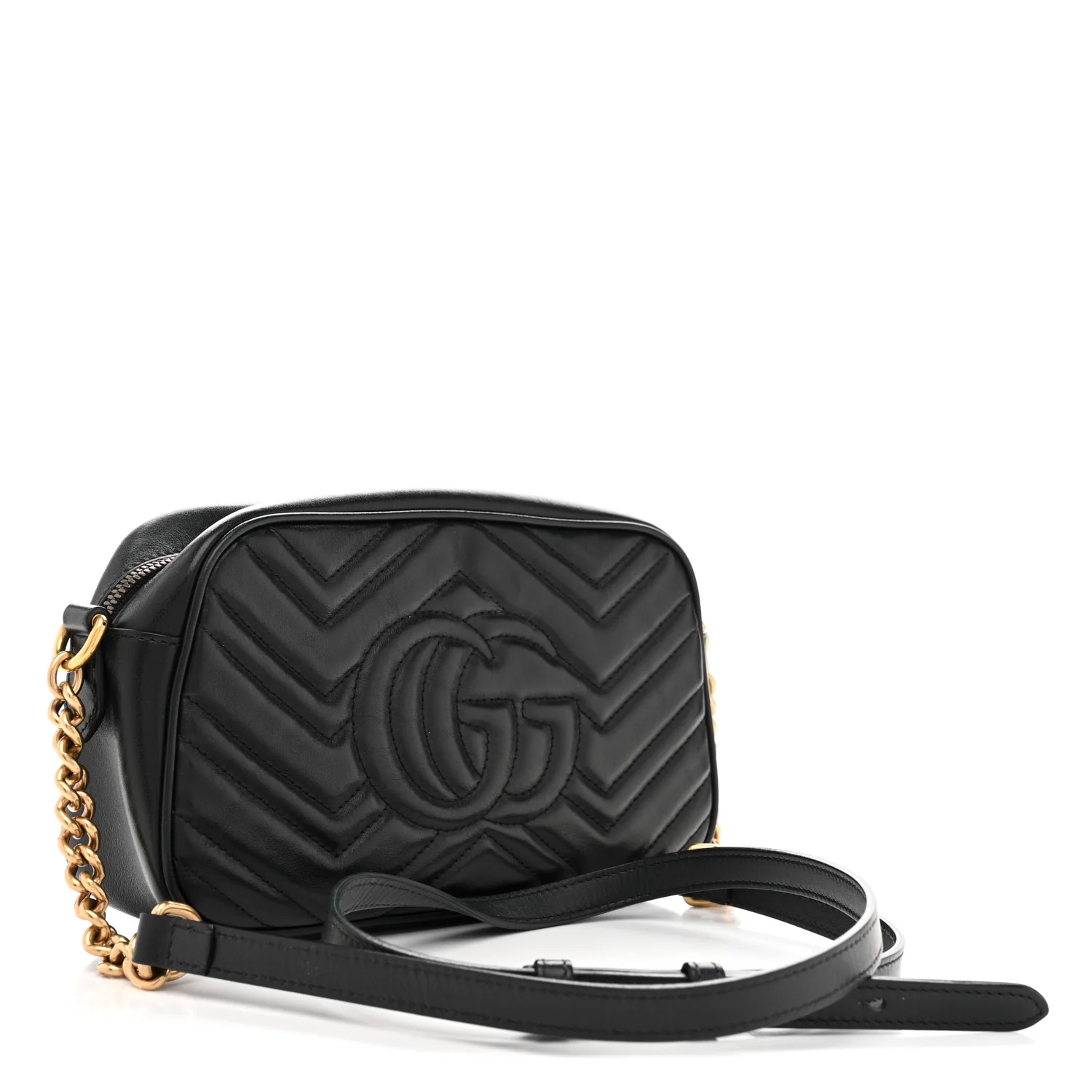 Calfskin Matelasse Small GG Marmont Chain Shoulder Bag Black - Top Club