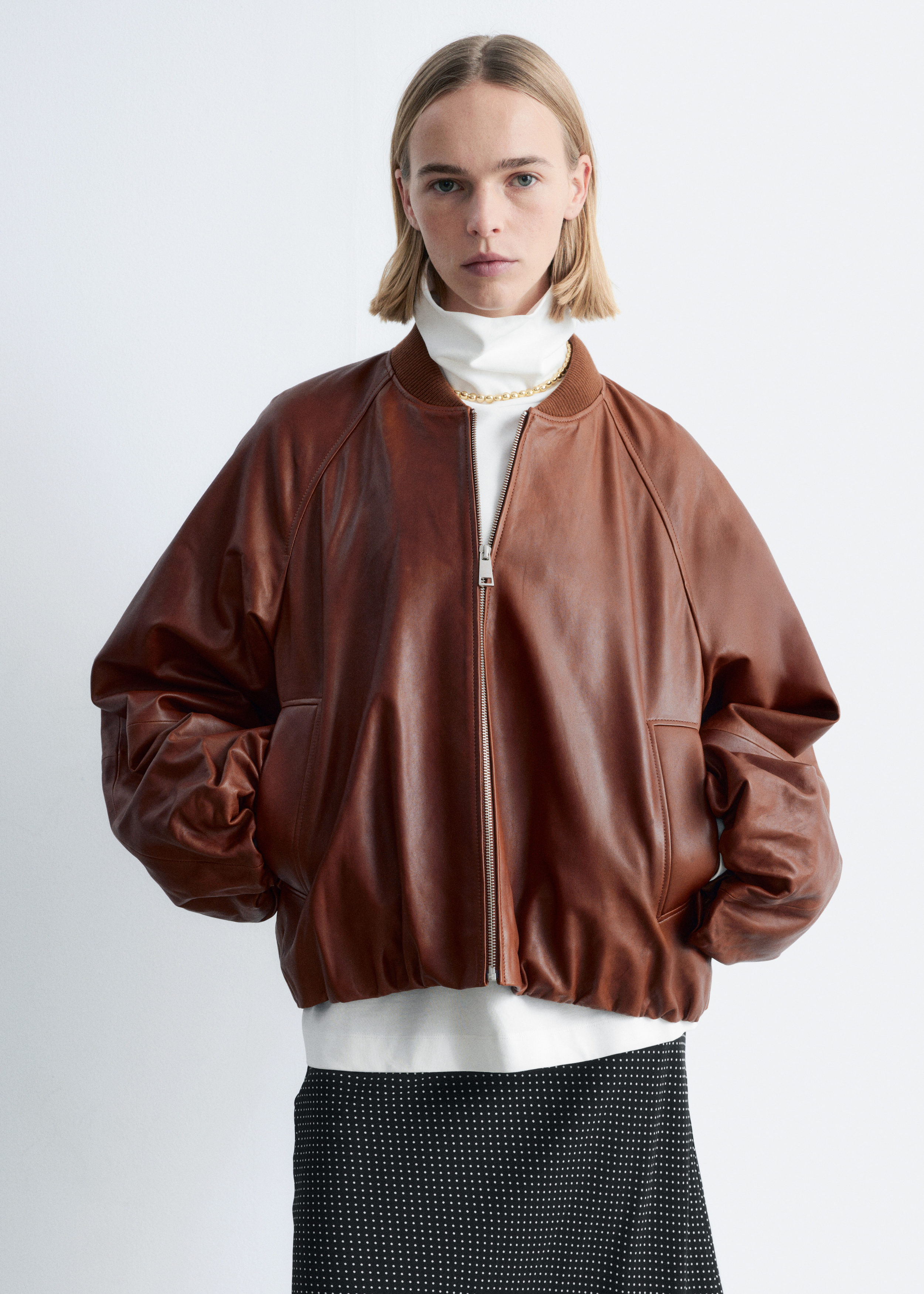 & Other Stories LEATHER BOMBER JACKET
