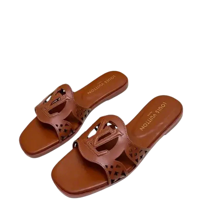 Louis Vuitton Brown Leather Cut - Out Slides For Women - Sneaker Replica Workshop